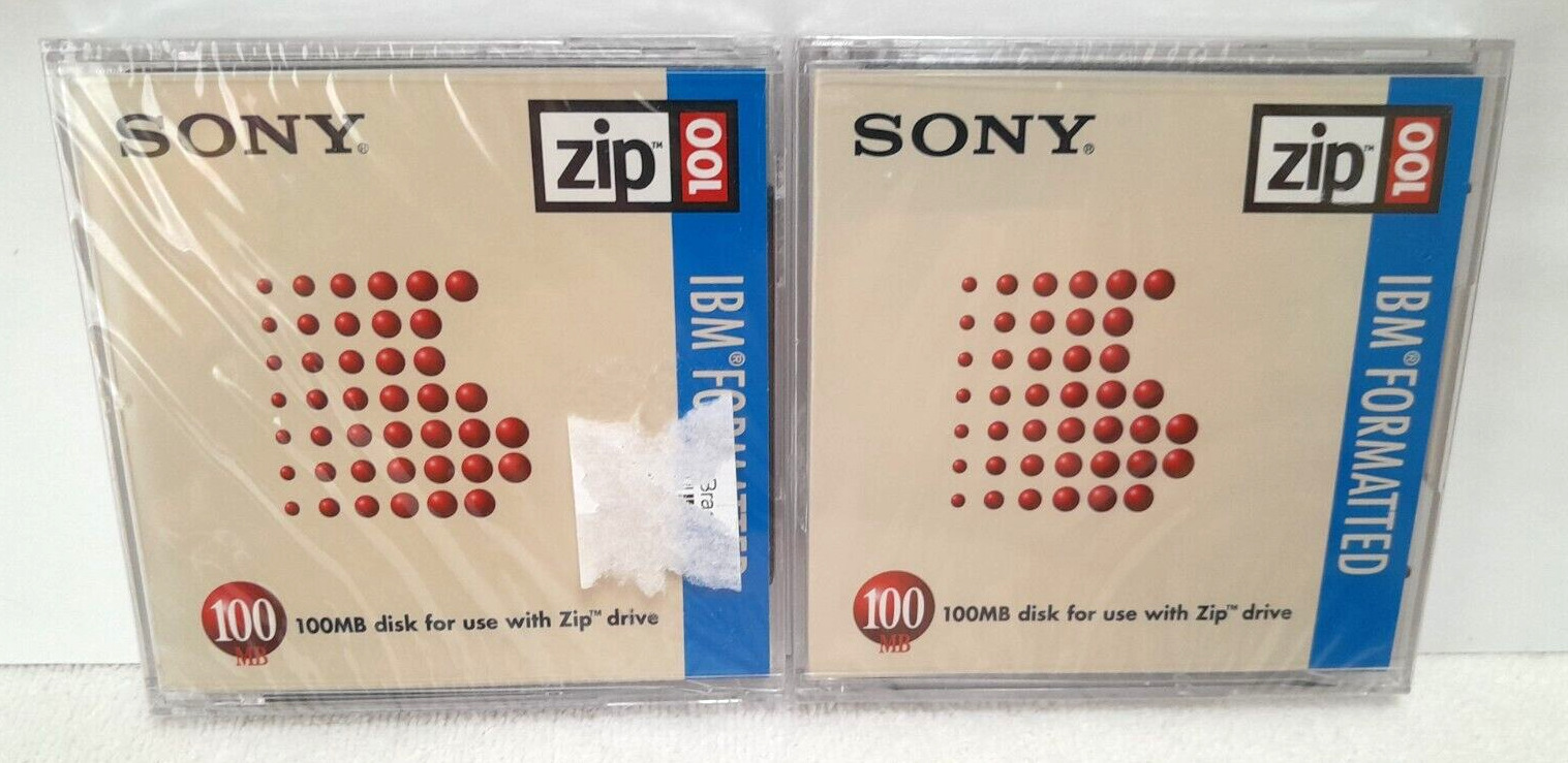 2 Sony Zip 100 IBM Formatted 100MB Disk for Zip Drives  Still Sealed in Package
