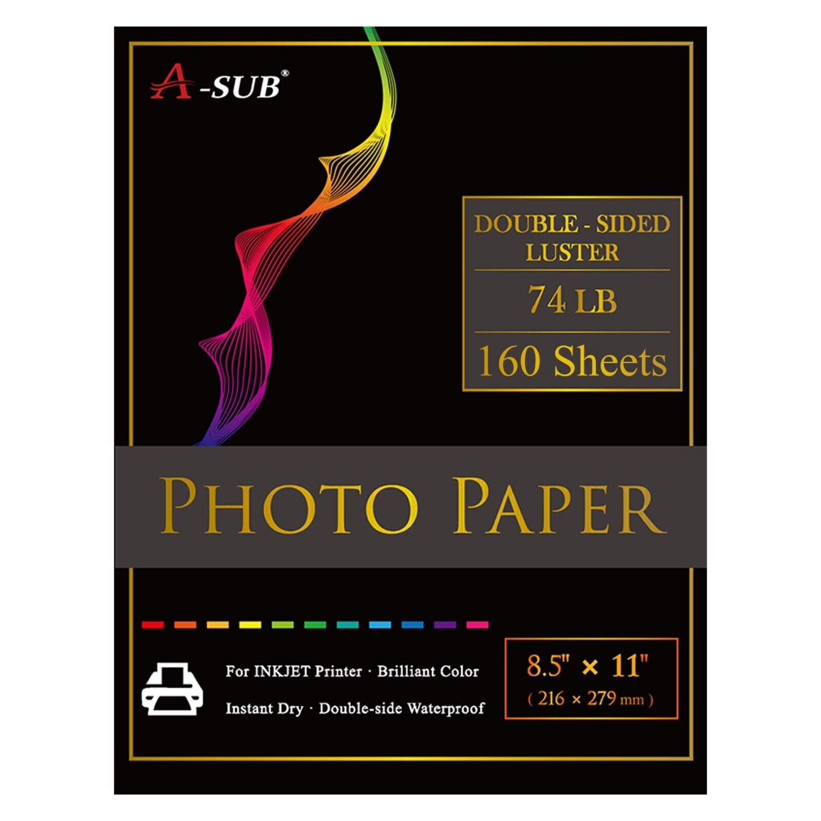 A-SUB Premium Double Sided Luster Photo Paper 8.5x11 74lb Inkjet Printer 160PK
