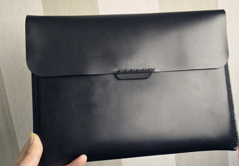 file Folder pocket cow Leather Messenger bag Envelope pack handmade black Z634