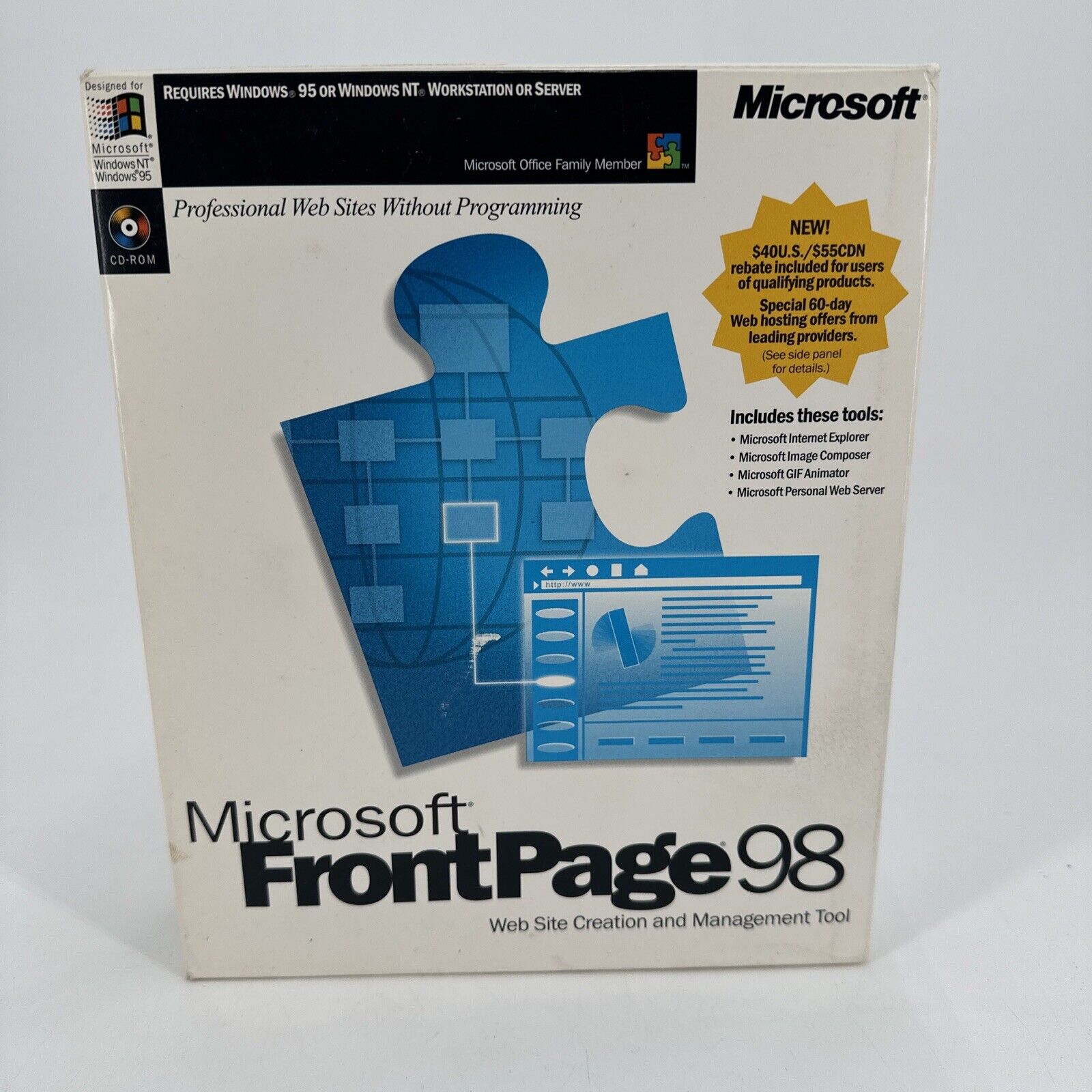 Microsoft FrontPage 98 Windows. Big Box. Website Creation And Management Tool