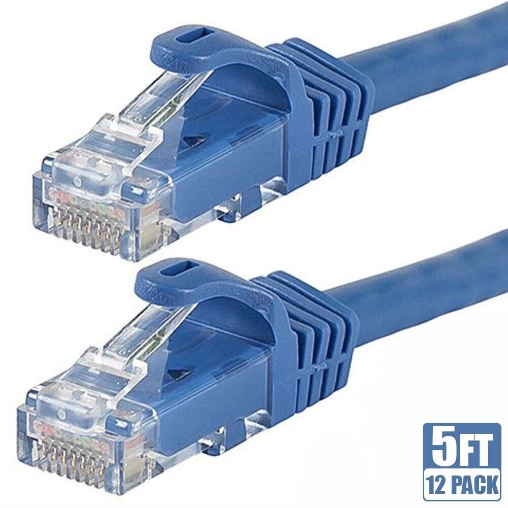 12x 5FT CAT6 RJ45 Ethernet LAN Network UTP Patch Cable Copper Wire 24AWG Blue