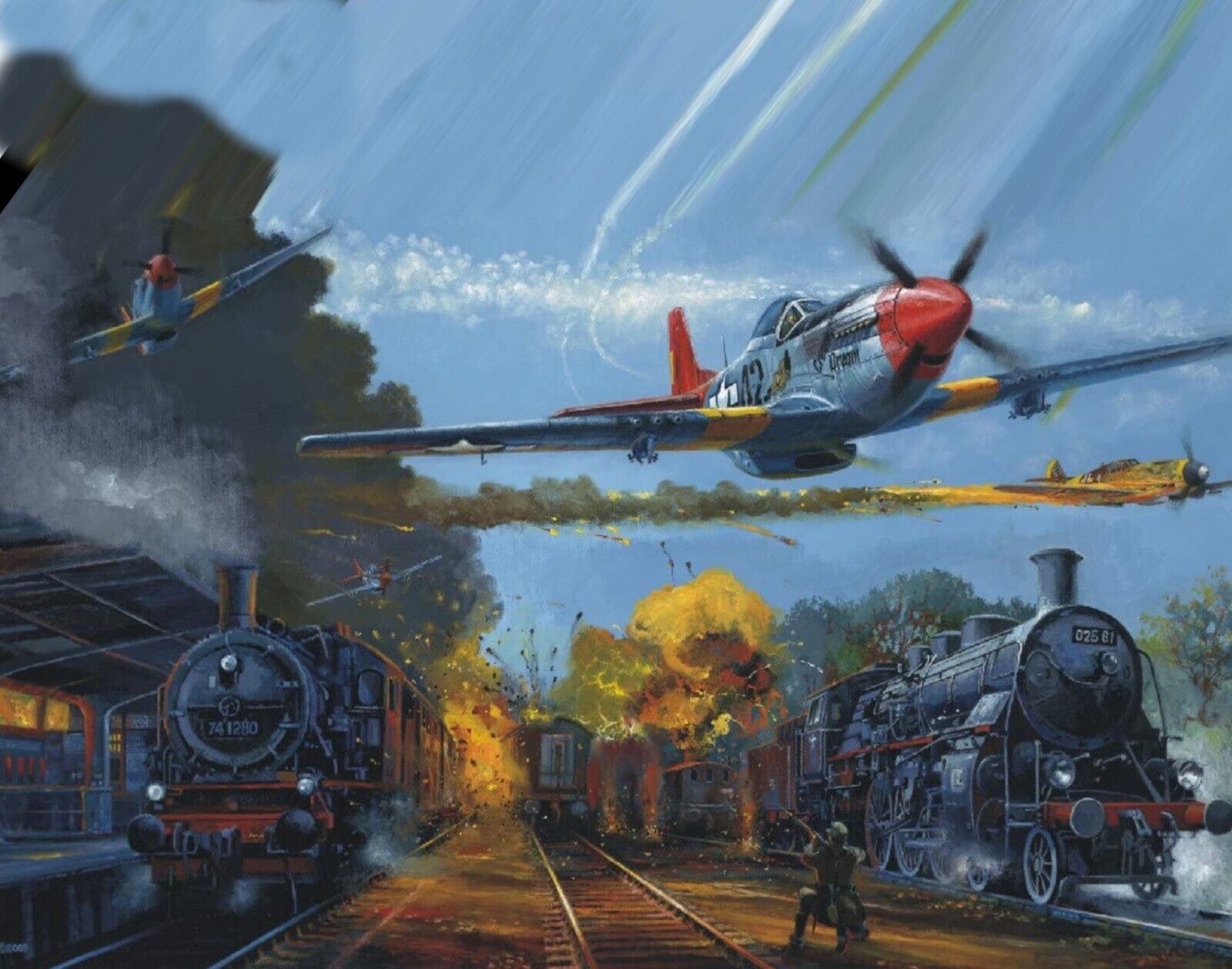 WWII P51 Attacking Trains Mouse Pads Stunning Photos