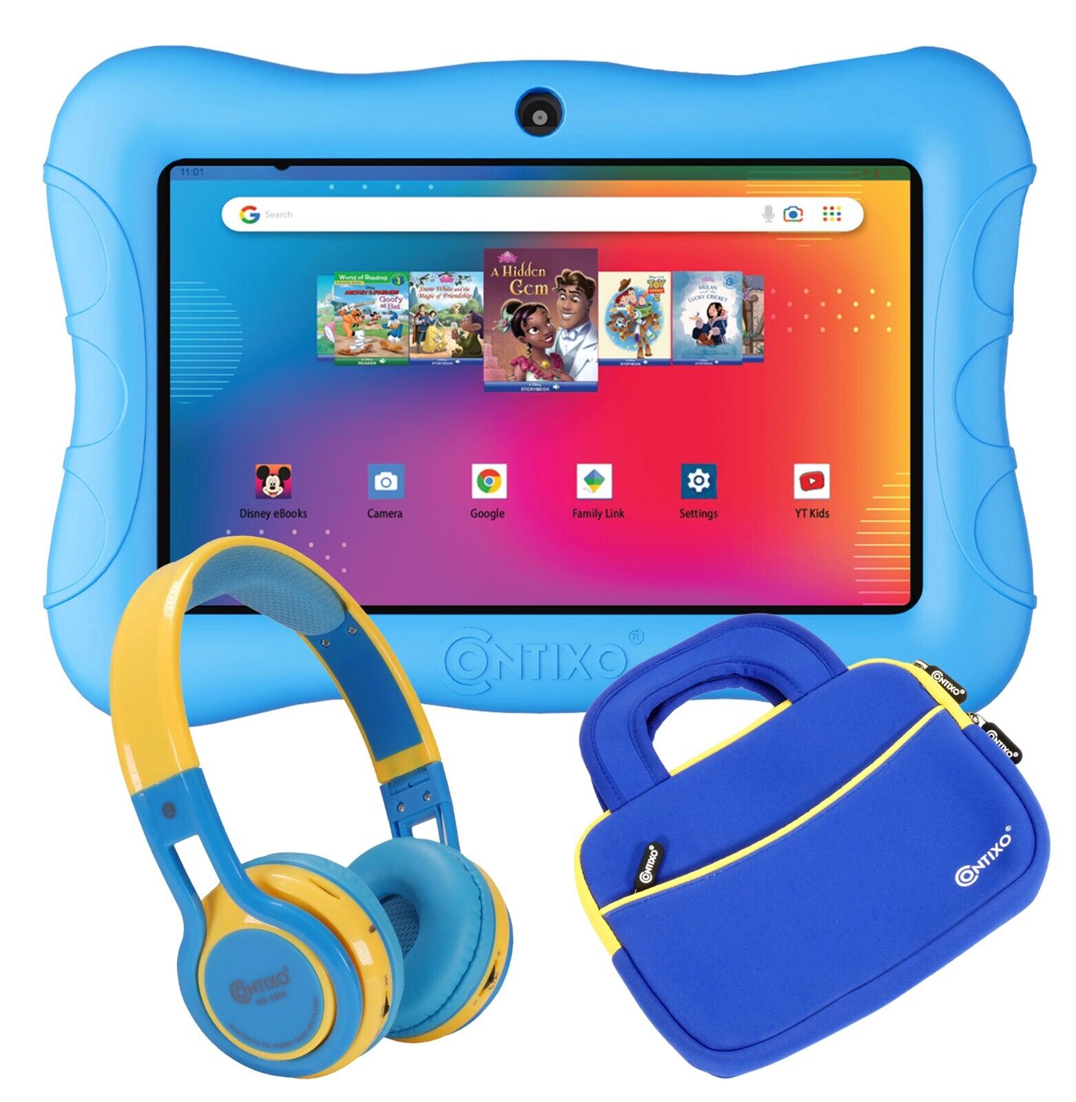 Contixo V9 7 inch Kids Tablet w/ Disney eBooks + Bluetooth Headphone &  Bag BLUE