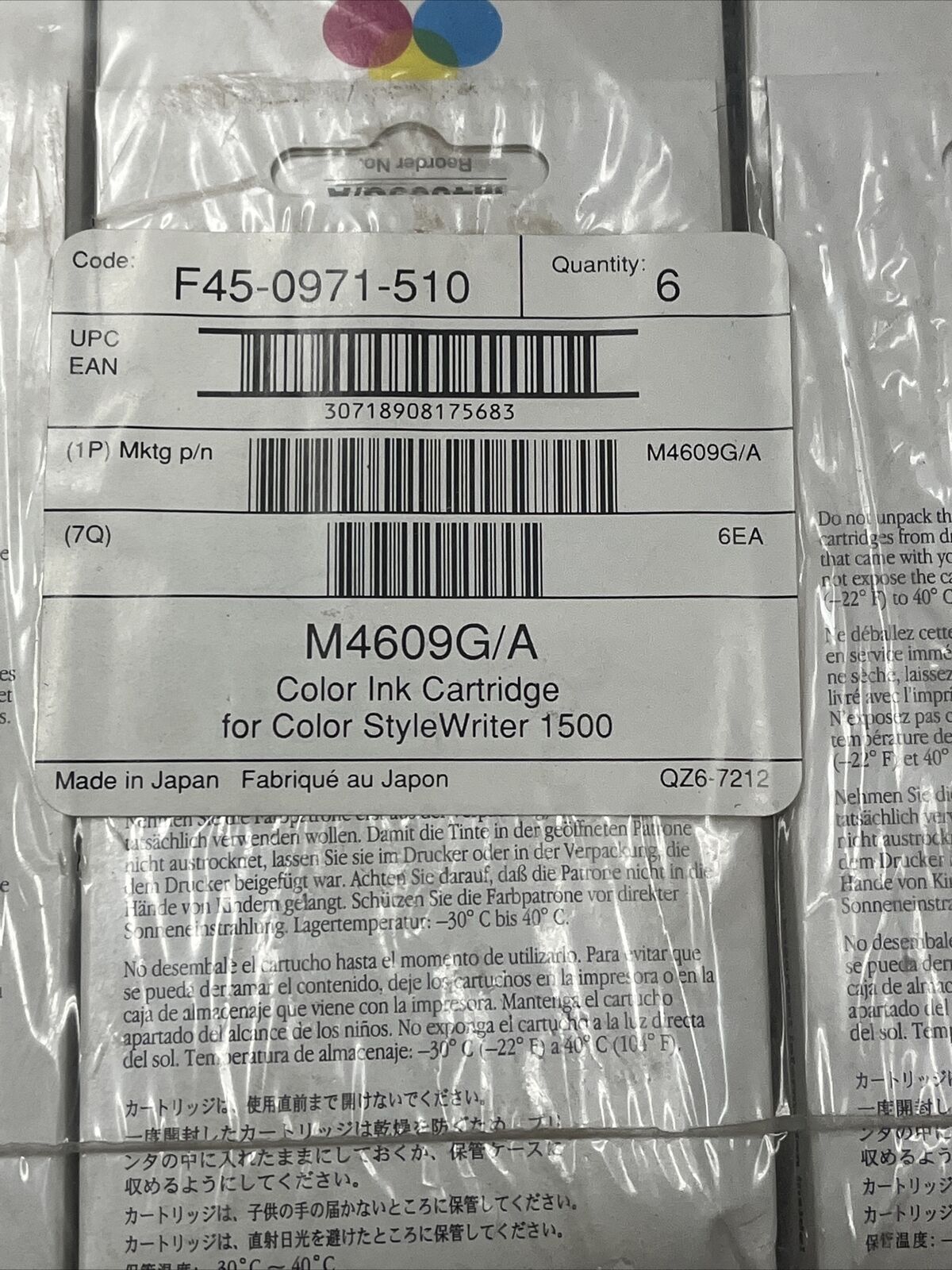 6-NOS Genuine Apple Color StyleWriter 1500 Color Ink Cartridge Sealed M4609G/A