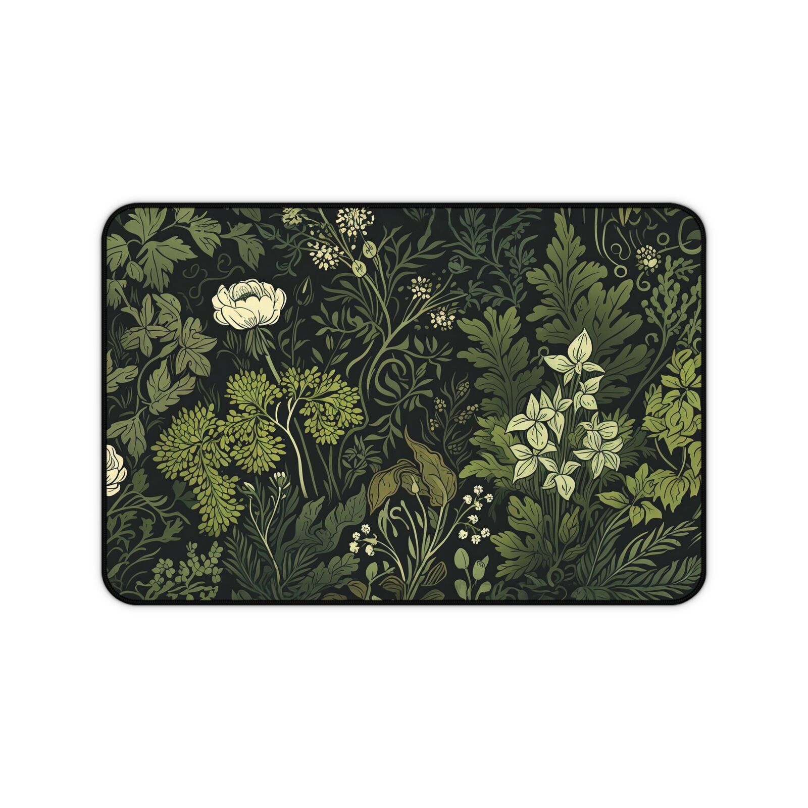 Botanical Art Nouveau Desk Mat, Cute Sage Green Floral Office Decor Keyboard Mat