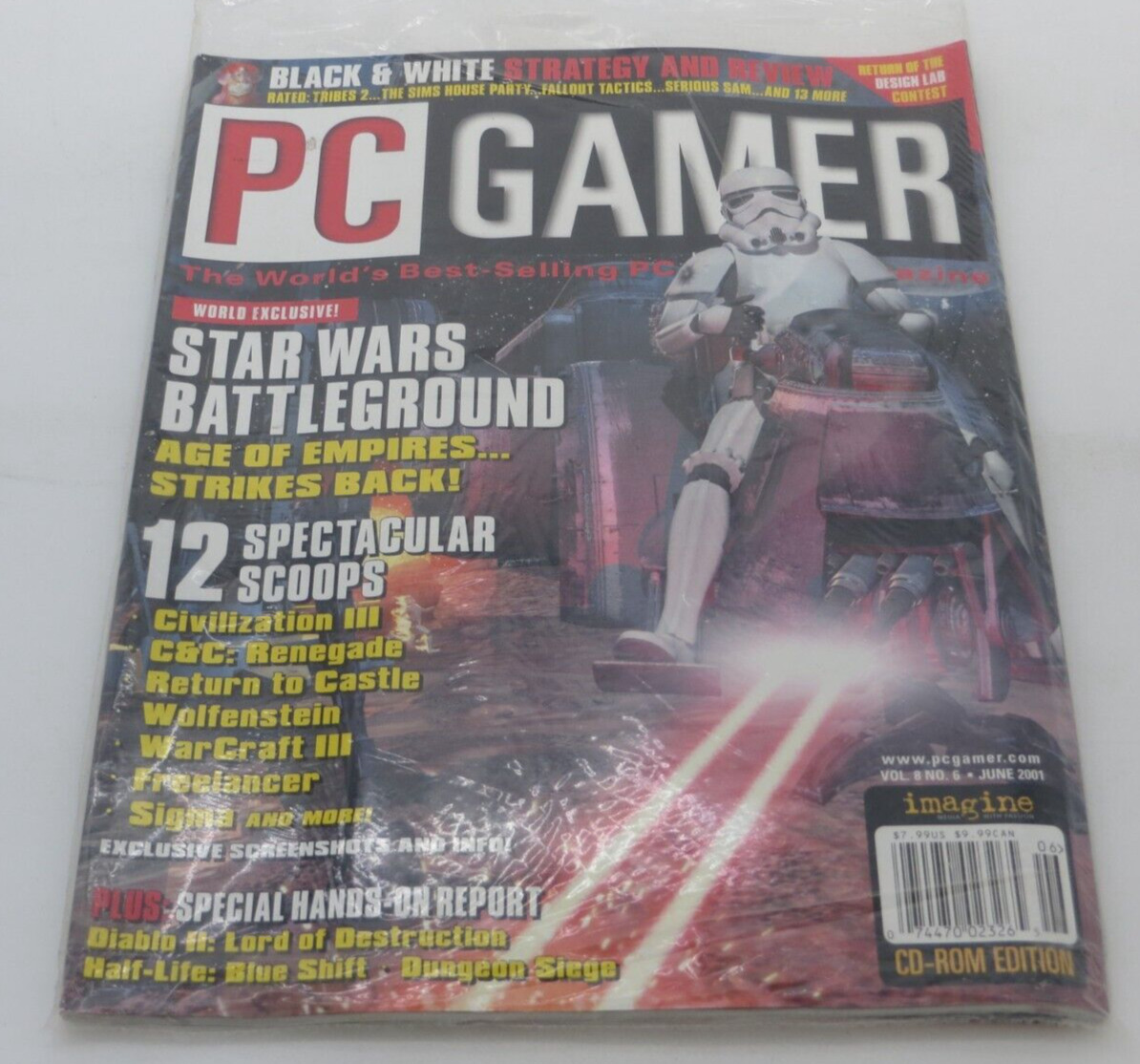 PC Gamer Magazine June 2001 with Disc NEW Star Wars Warcraft III Diablo II VTG