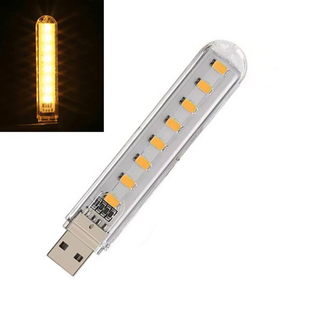 8Pcs 8Led USB Plug Strip Light Mini Book Lamp Night Lights Emergency Light USA
