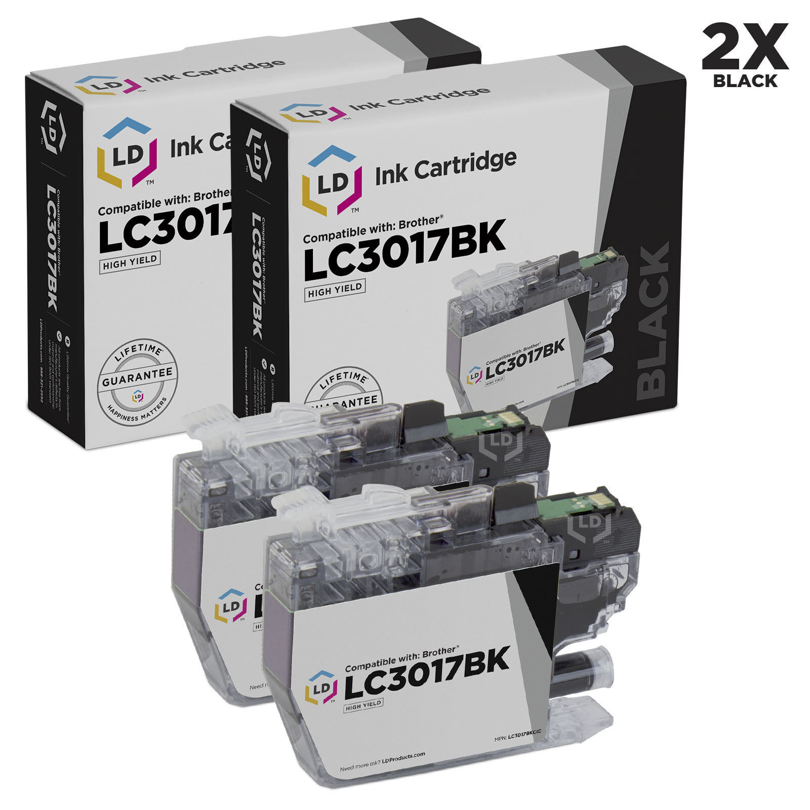 LD Compatible for Brother LC3017BK Set of 2 High Yield Black Ink Cartridges