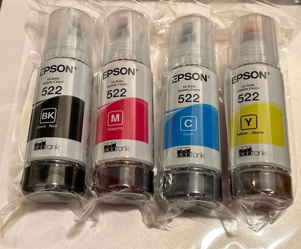 Epson 522 Black/Cyan/Magenta/Yellow Ink Cartridge Refill, 4 Pack EXP 03/2027