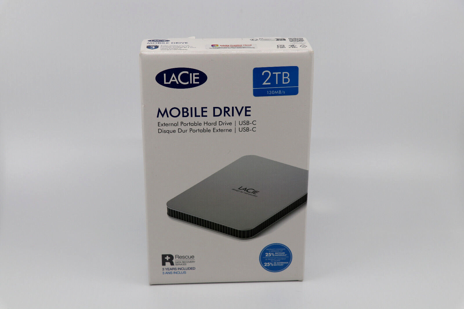 LaCie - Mobile 2TB External USB-C 3.2 Portable Hard Drive - Moon Silver