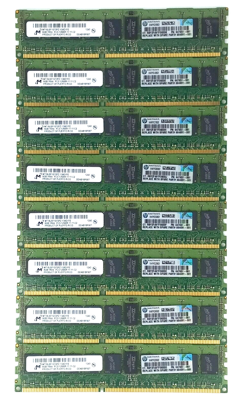*Lot Of 8* MICRON 8GB 1Rx4 PC3-12800R (1600) Server RAM MT16JSF1G72PZ-1G6D1FE