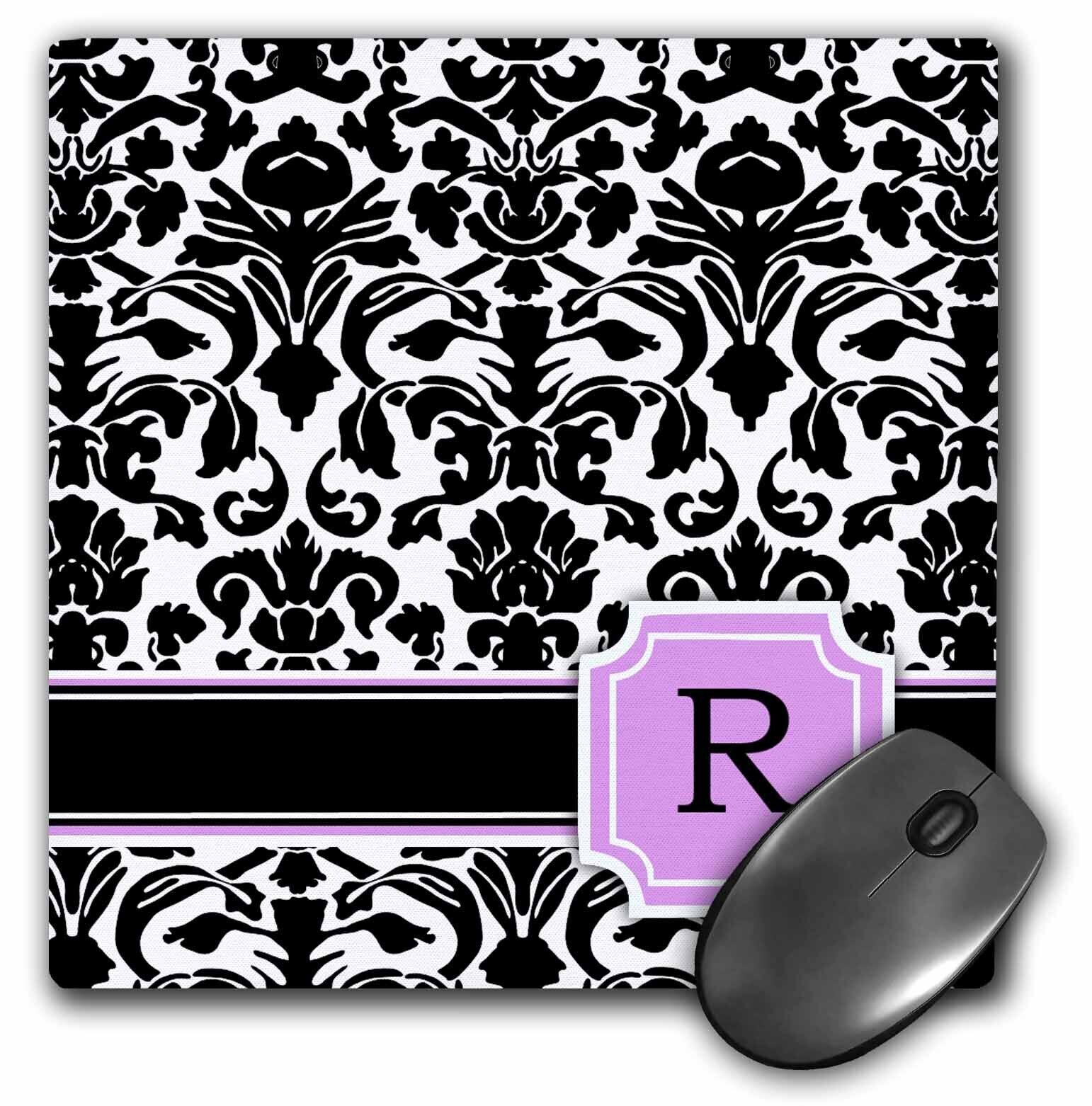 3dRose Personal initial R monogrammed pink black and white damask pattern girly