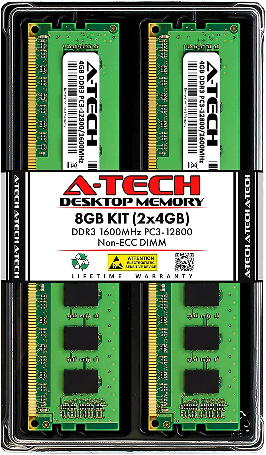 A-Tech 8GB 2x4GB DDR3 1600MHz PC3-12800 CL11 DIMM 240-Pin Non-ECC UDIMM Desktop