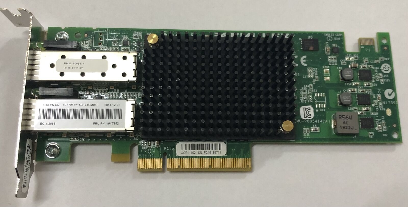 Emulex IBM 96Y3766 2-Port 10GB SFP+ Ethernet Card 95Y3764 49Y7952 Low Profile