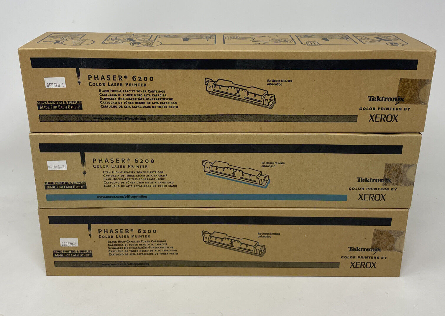 Lot of 3 Genuine/OEM Xerox Phaser 6200 Toner Cartridges Black And Cyan