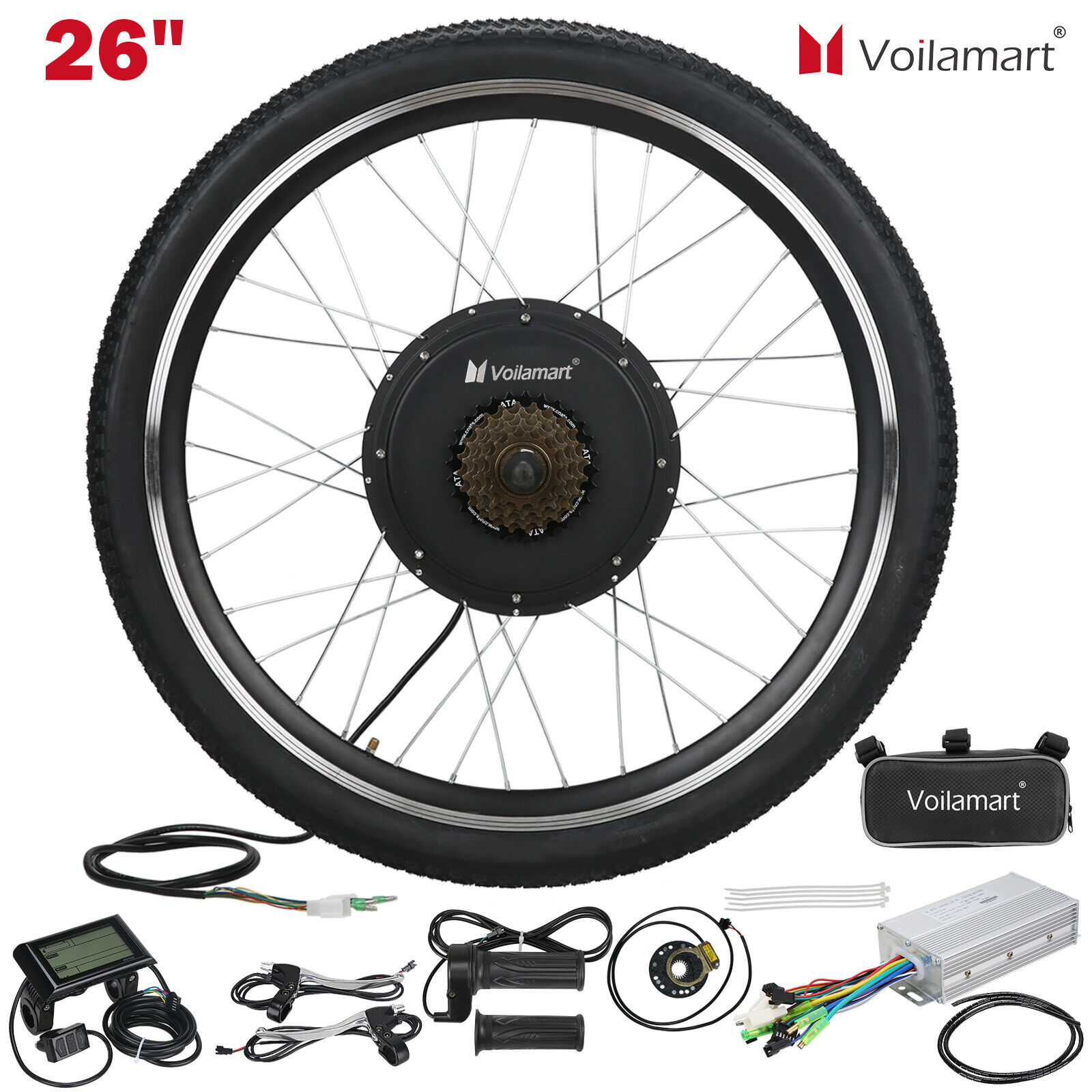 Voilamart 26\'\' Electric Bicycle Motor Conversion Kit 1000W LCD Rear Wheel E-Bike