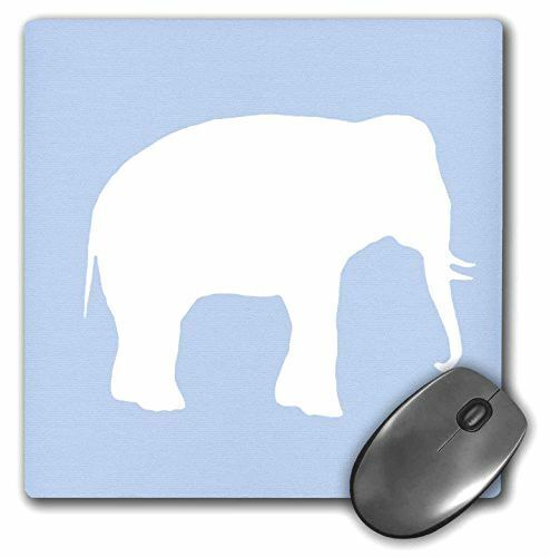 3dRose LLC 8 x 8 x 0.25 Inches Mouse Pad, Blue Elephant Silhouette White Wildlif