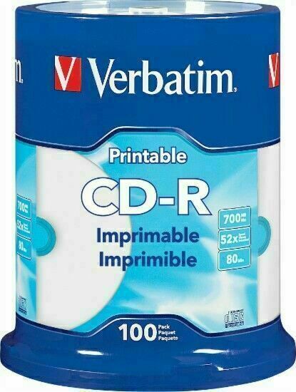 Verbatim CD-R 700MB 52X Speed White Inkjet Printable Spindle - Pack of 100