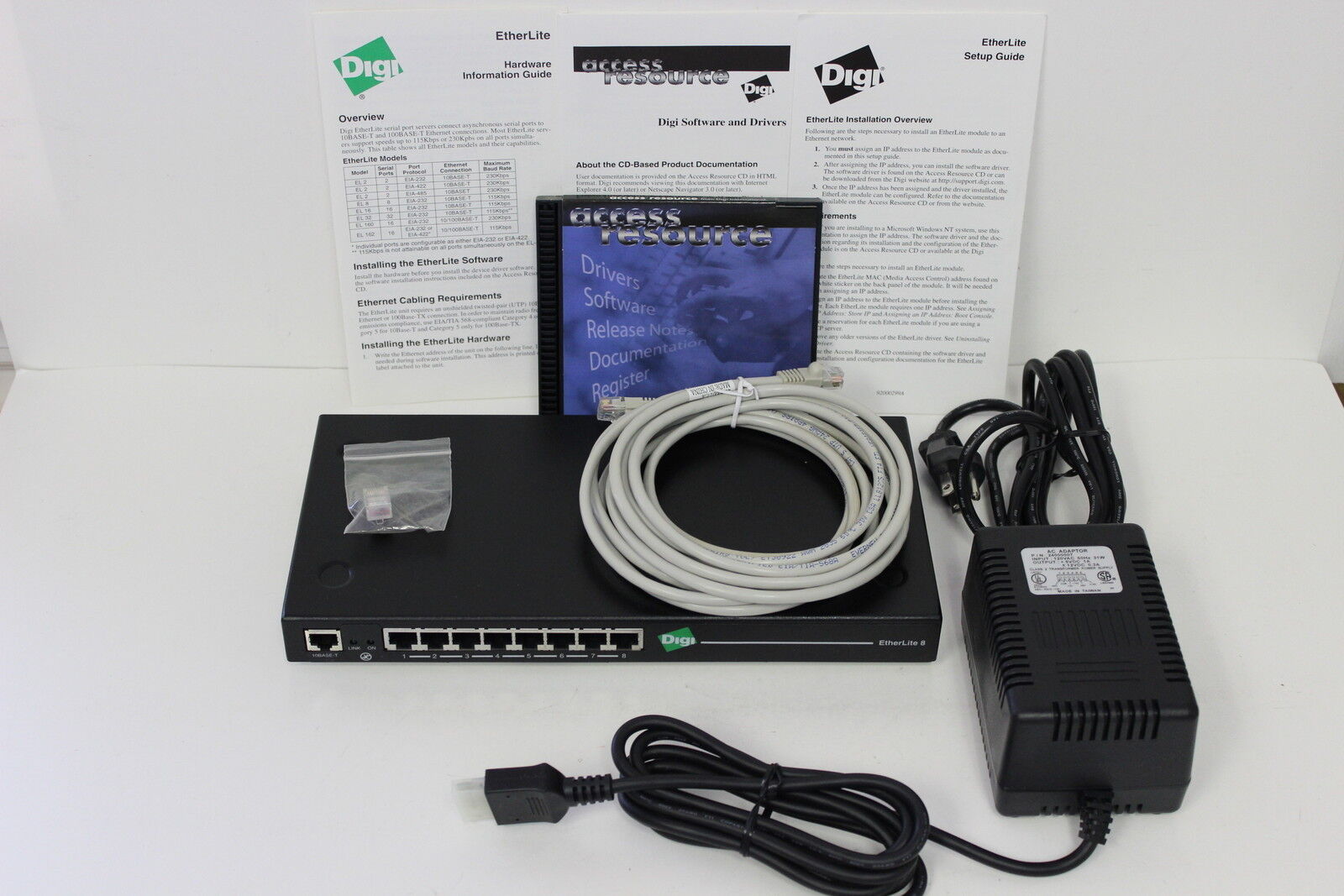 DIGI 70001433 ETHERLITE 8 TERMINAL SERVER WITH AC ADAPTER NEW OPEN BOX