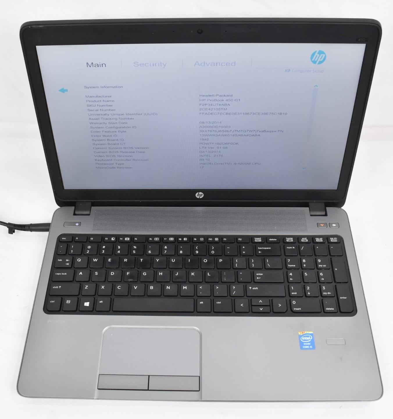 HP ProBook 450 G1 Laptop i5-4200M 2.5GHz 8GB 500GB HD DVDRW No OS Bad Battery