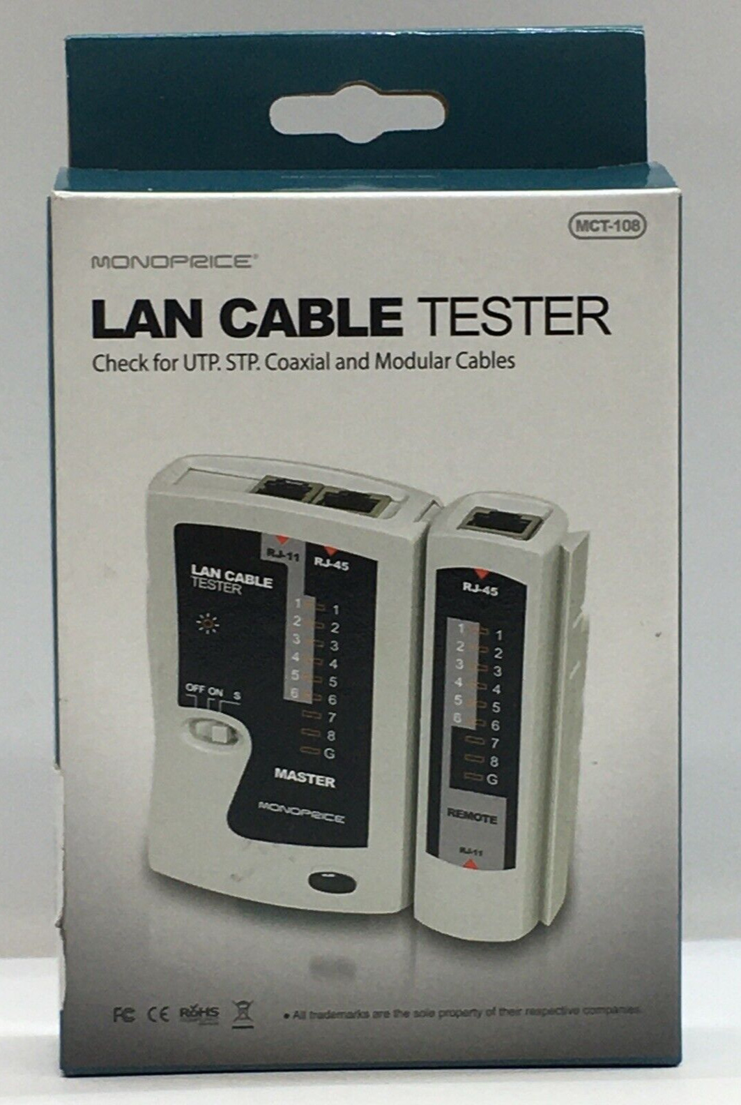 Monoprice RJ-11 and RJ-45 Modular Plug LAN Cable Tester MCT-108 for UTP STP