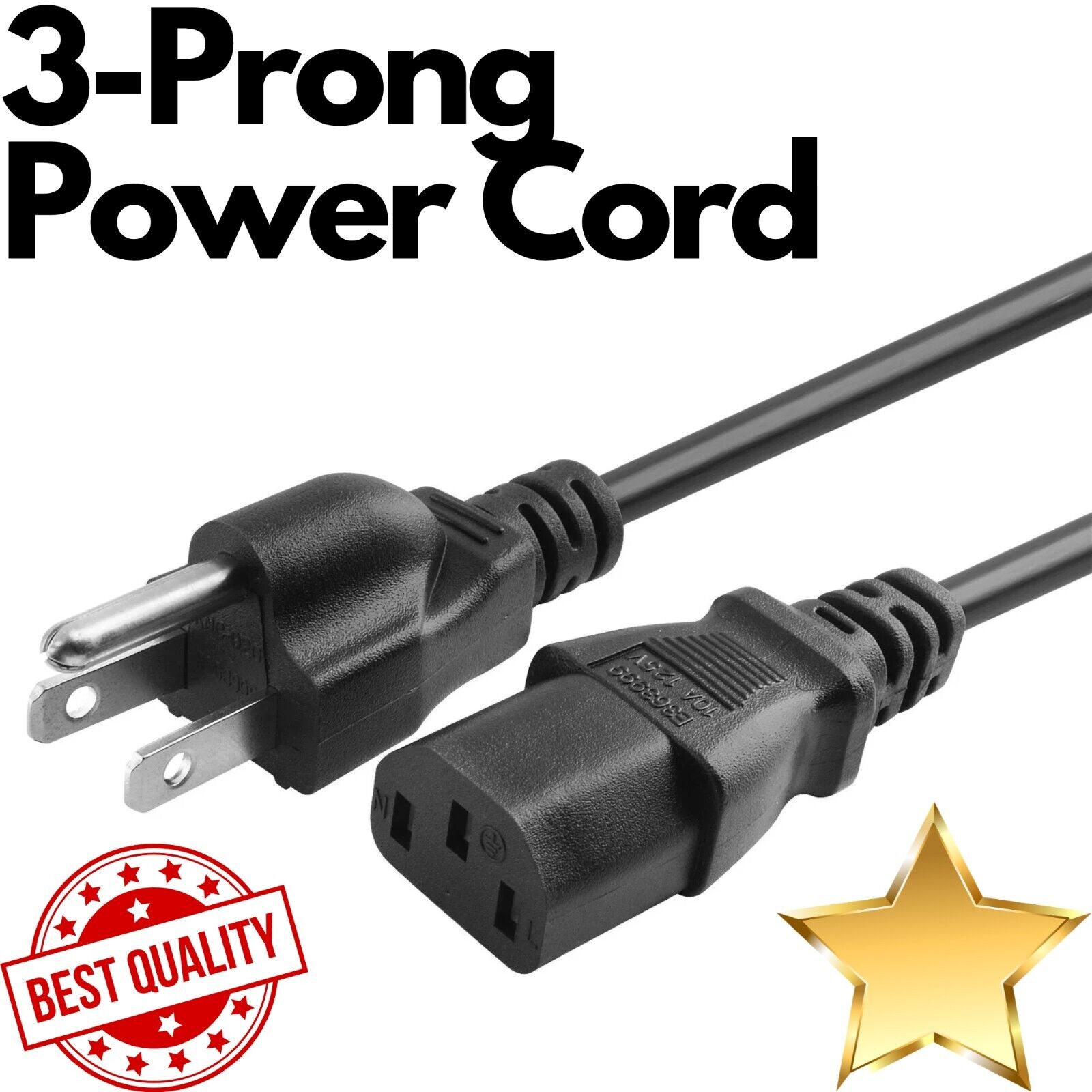 Dell Standard 6FT 3-Prong Genuine AC Power Cord for PS2 PS3 PC 05120P