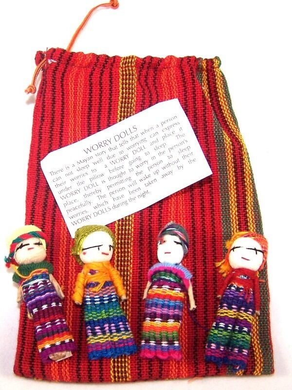 Worry Dolls In A Pouch Textile Bag Set 4 Made In Guatemala Children Doll