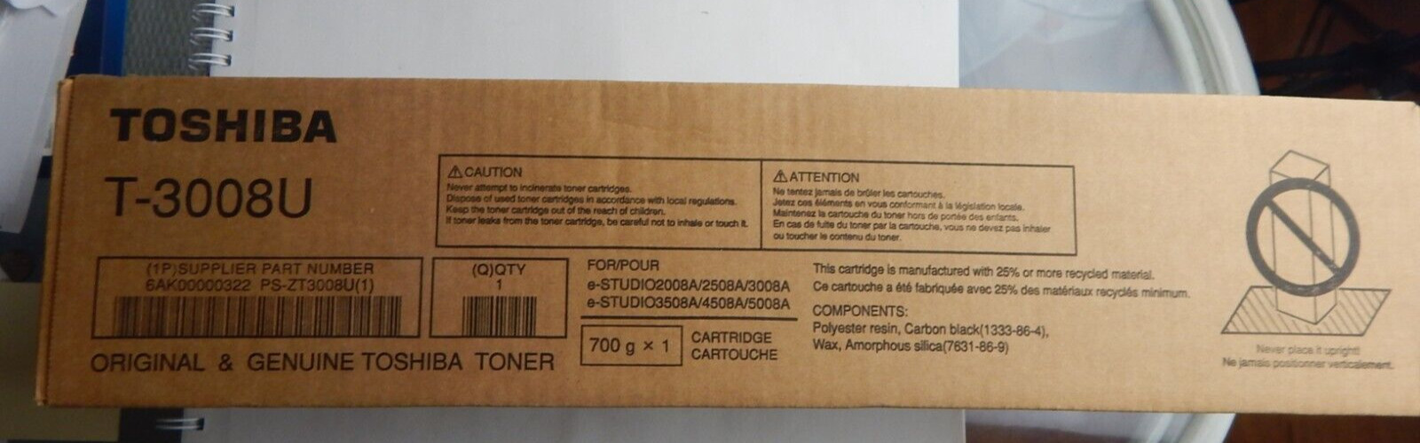 New Toshiba T3008U Black Toner Cartridge Standard Yield (43,900 Yield)