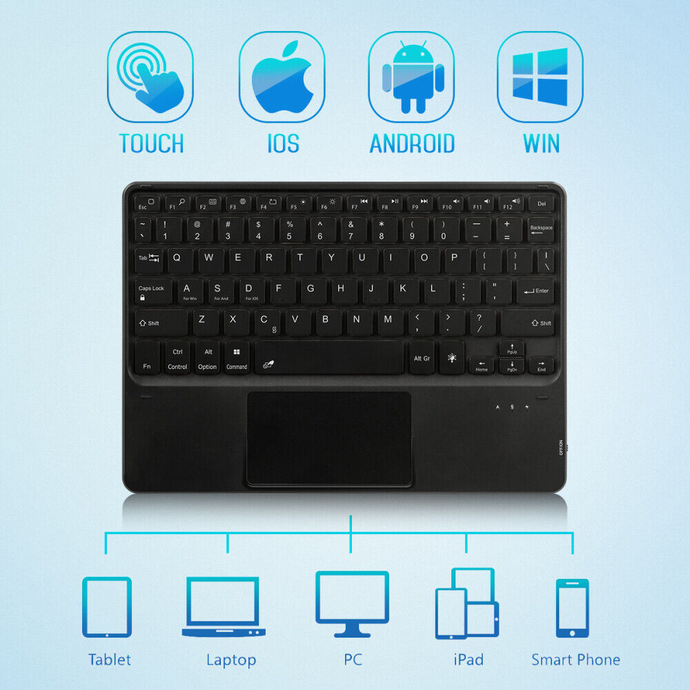 10” Wireless Bluetooth Backlit Keyboard w/Touchpad for Android IOS Window Tablet