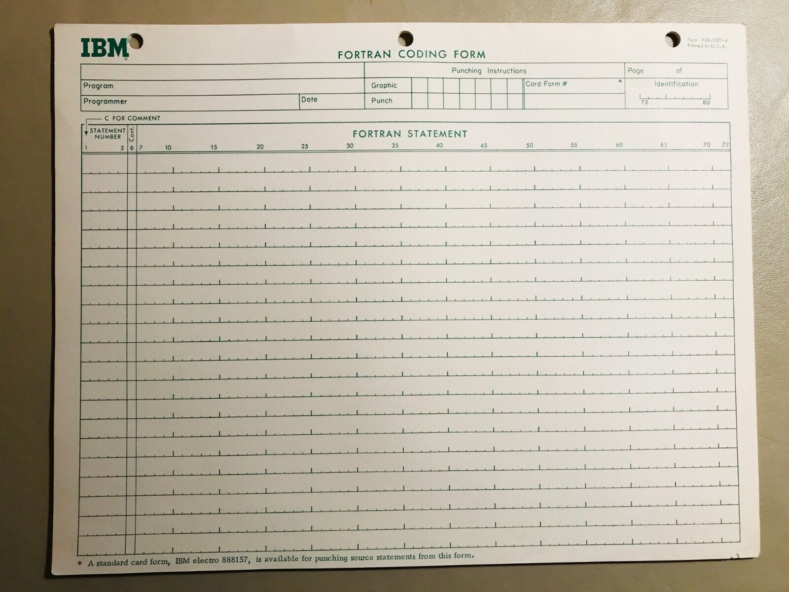 VINTAGE IBM FORTRAN PAPER CODING FORM, more than 20 available 