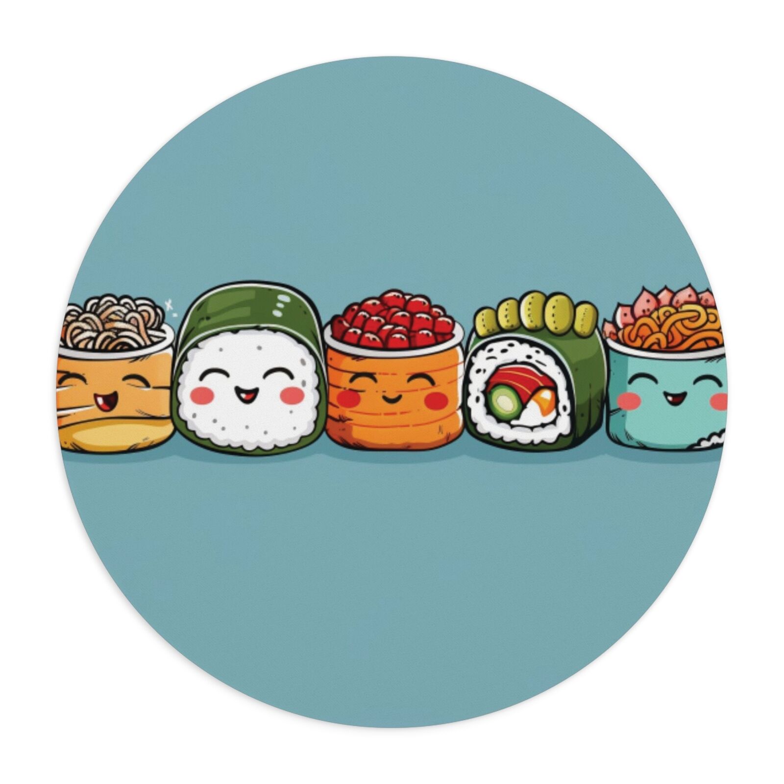 Sushi cute round square anime blue food mouse pad