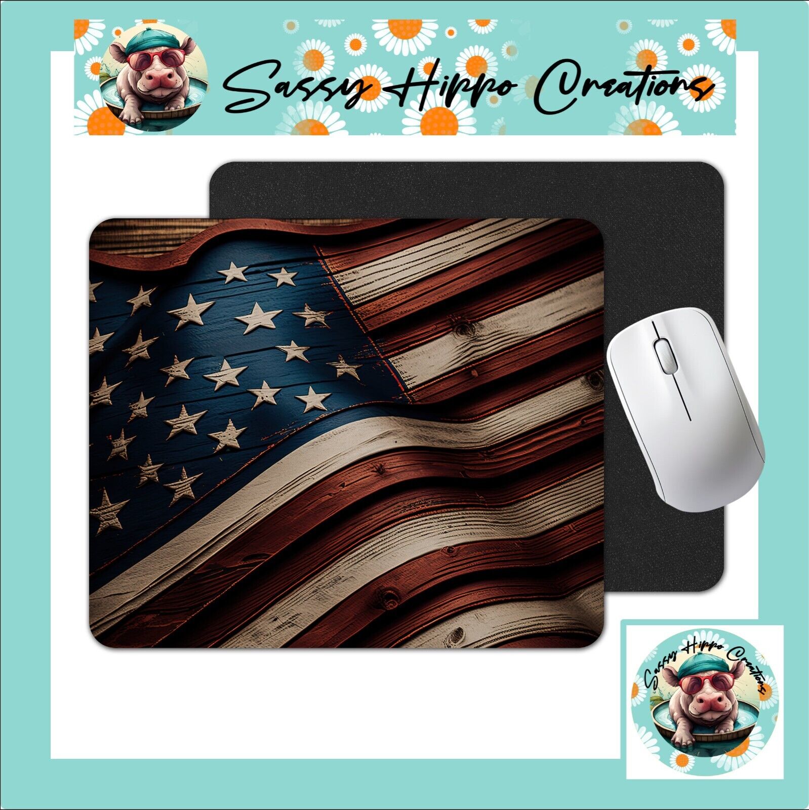 Mouse Pad Rustic American Flag Patriotic Old Anti Slip Back Easy Clean Sublimate