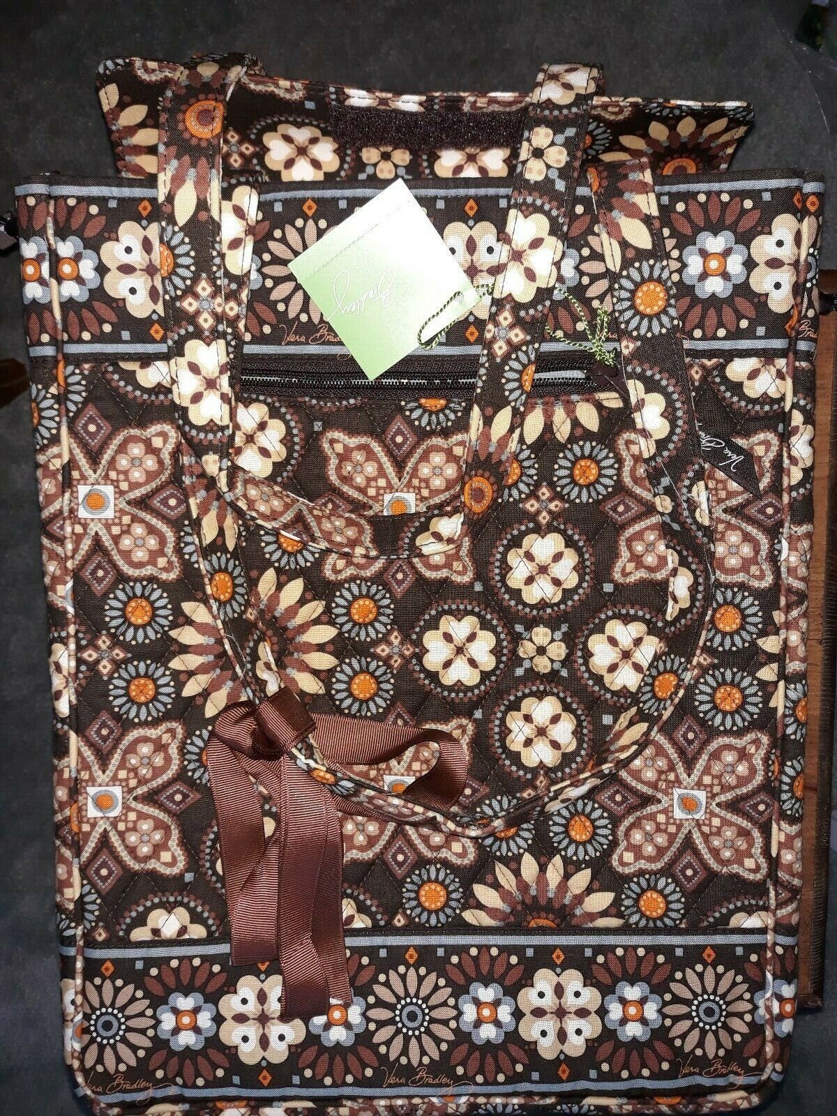 Vera Bradley Quilted Cotton Zip Tech TOTE Canyon Brown Pad Pkt 17X10X2 Rare New