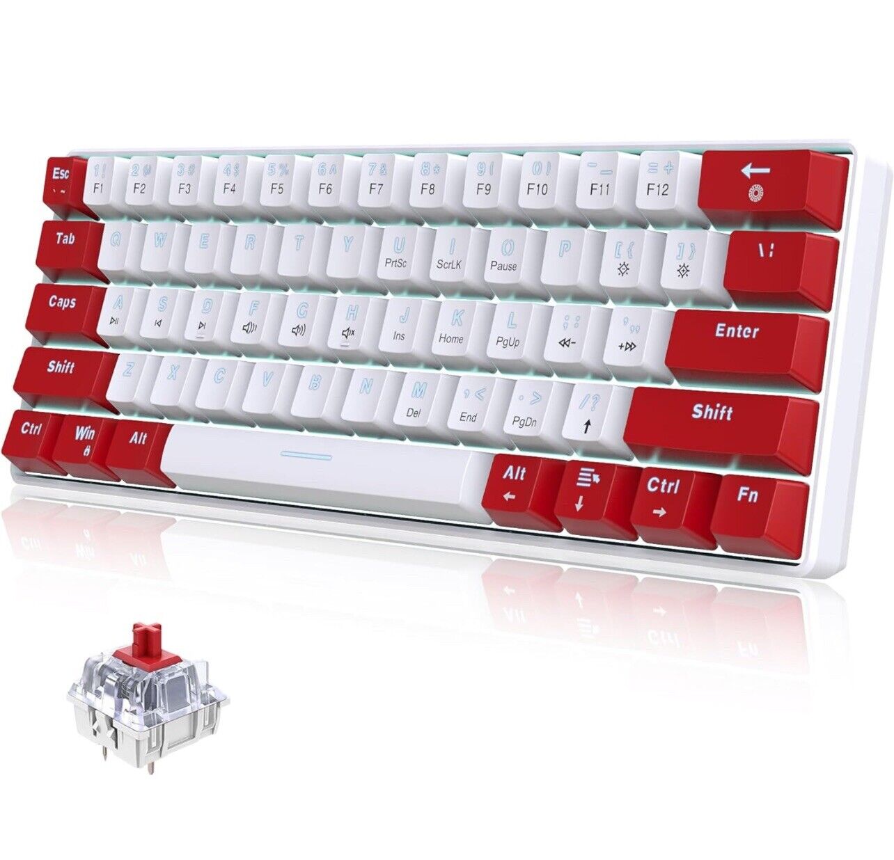60% Mechanical Gaming Keyboard, Wired White LED Backlit Ultra-Compact Mini Offic