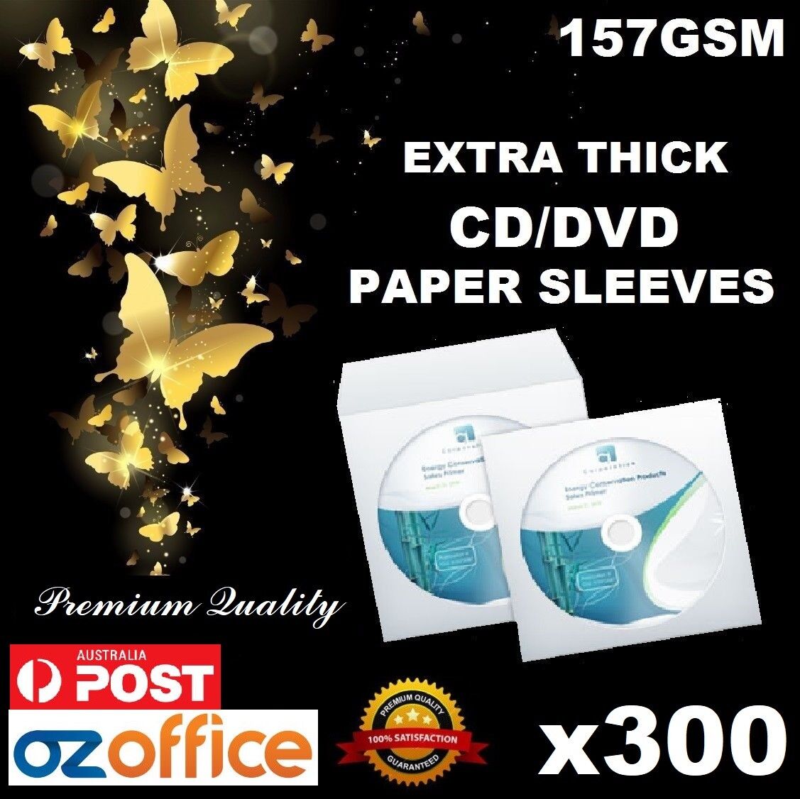 PREMIUM QUALITY 300 x CD DVD THICK 157GSM Paper Sleeve Paper Cover Clear Window