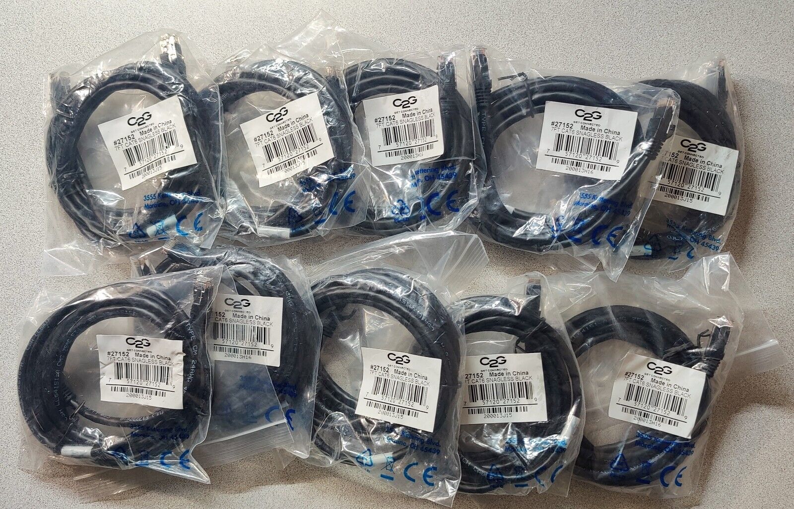 10 x Cables to Go 7' Cat6 RJ45 Network Cable, Snagless, Booted, Blck, C2G #27152