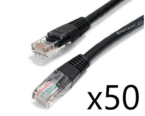 50 Pack Lot - 3ft CAT5e Ethernet Network LAN Router Patch Cable Cord Wire Black