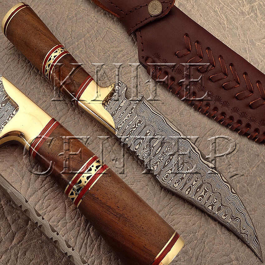 BEAUTIFUL RARE CUSTOM DAMASCUS HUNTING KNIFE | BOWIE KNIFE | NATURAL WOOD HANDLE