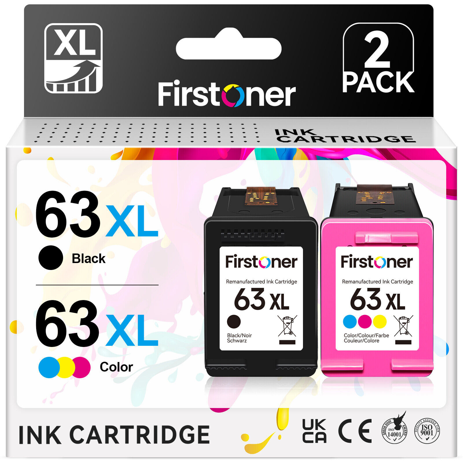 2PK 63XL Black Color Ink Cartridge Set for HP OfficeJet 3830 5255 Envy 4520 4528