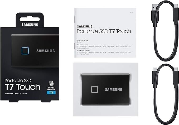 Samsung T7 Touch 1TB Portable External SSD - Black (MU-PC1T0K/WW)