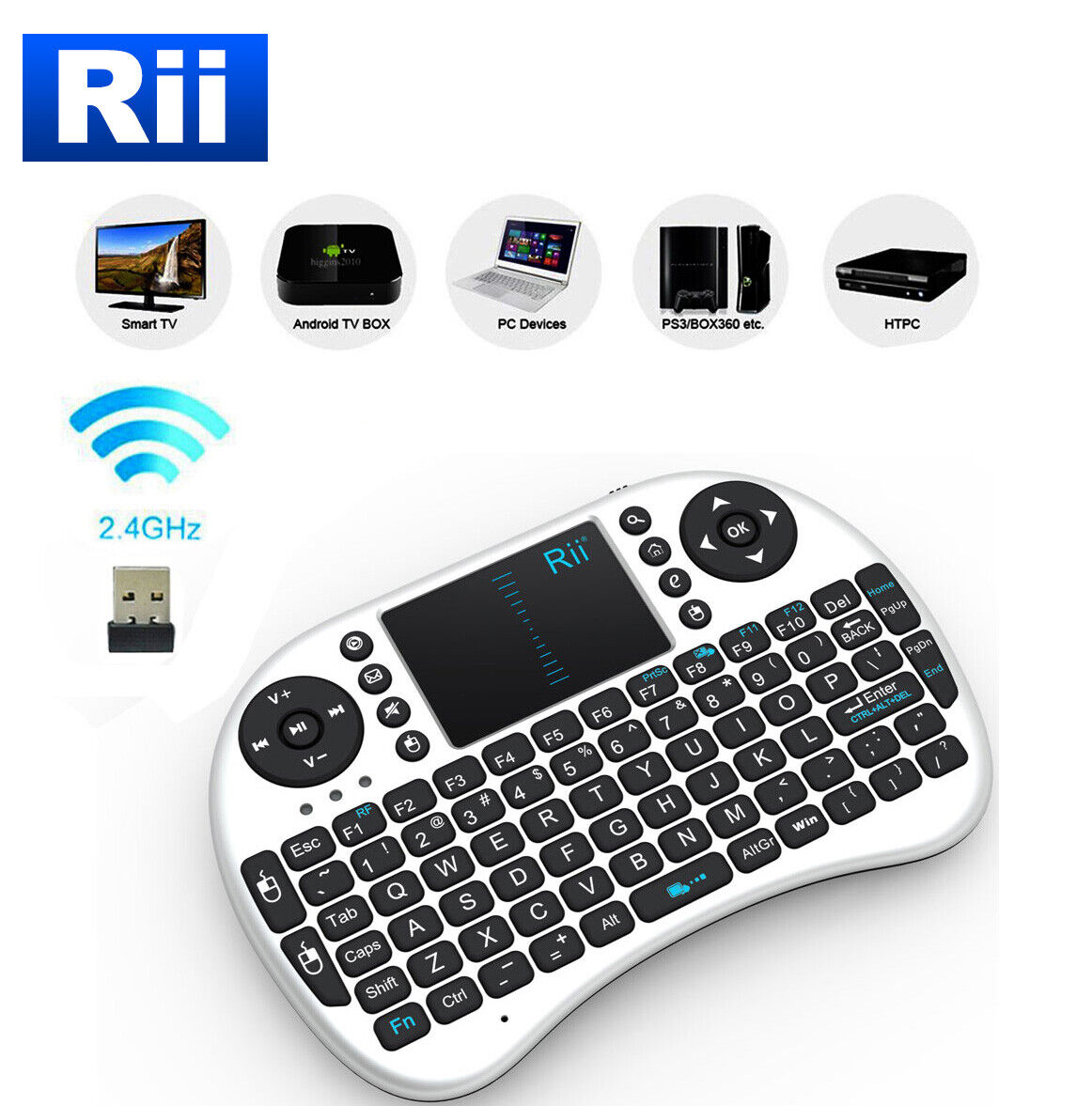 NEW Rii i8+ Bluetooth Mini Wireless Keyboard Backlit With Touchpad (White)