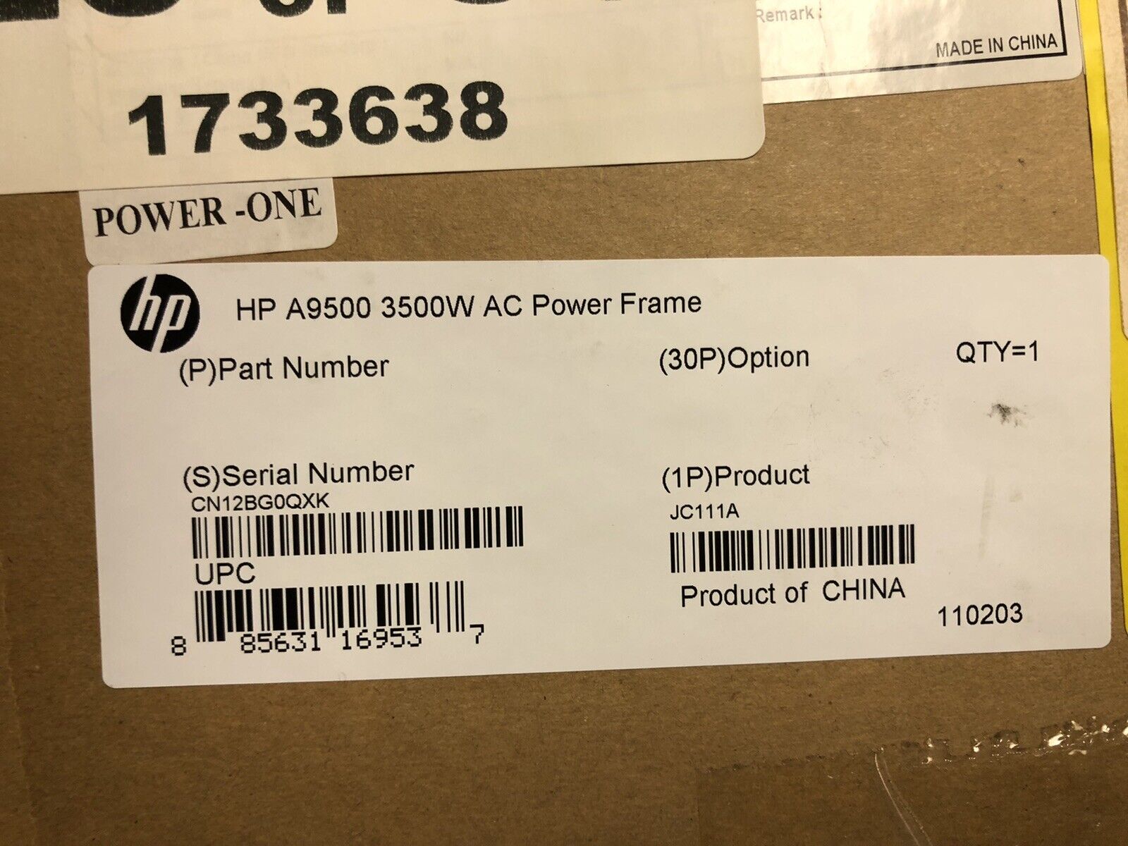 HP HPE JC111A 9500 A9500 S9500E Switch Series 3500W AC Power Frame 3.50kW