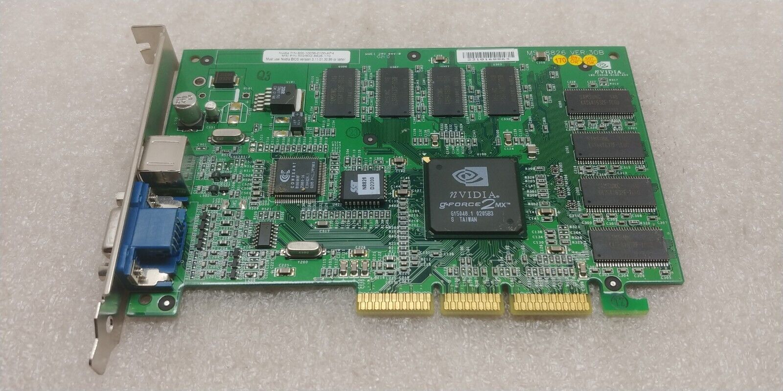 nVidia GeForce 2MX AGP Video VGA Card 180-10036-0100-A02 03K595 MS-8826 3K595
