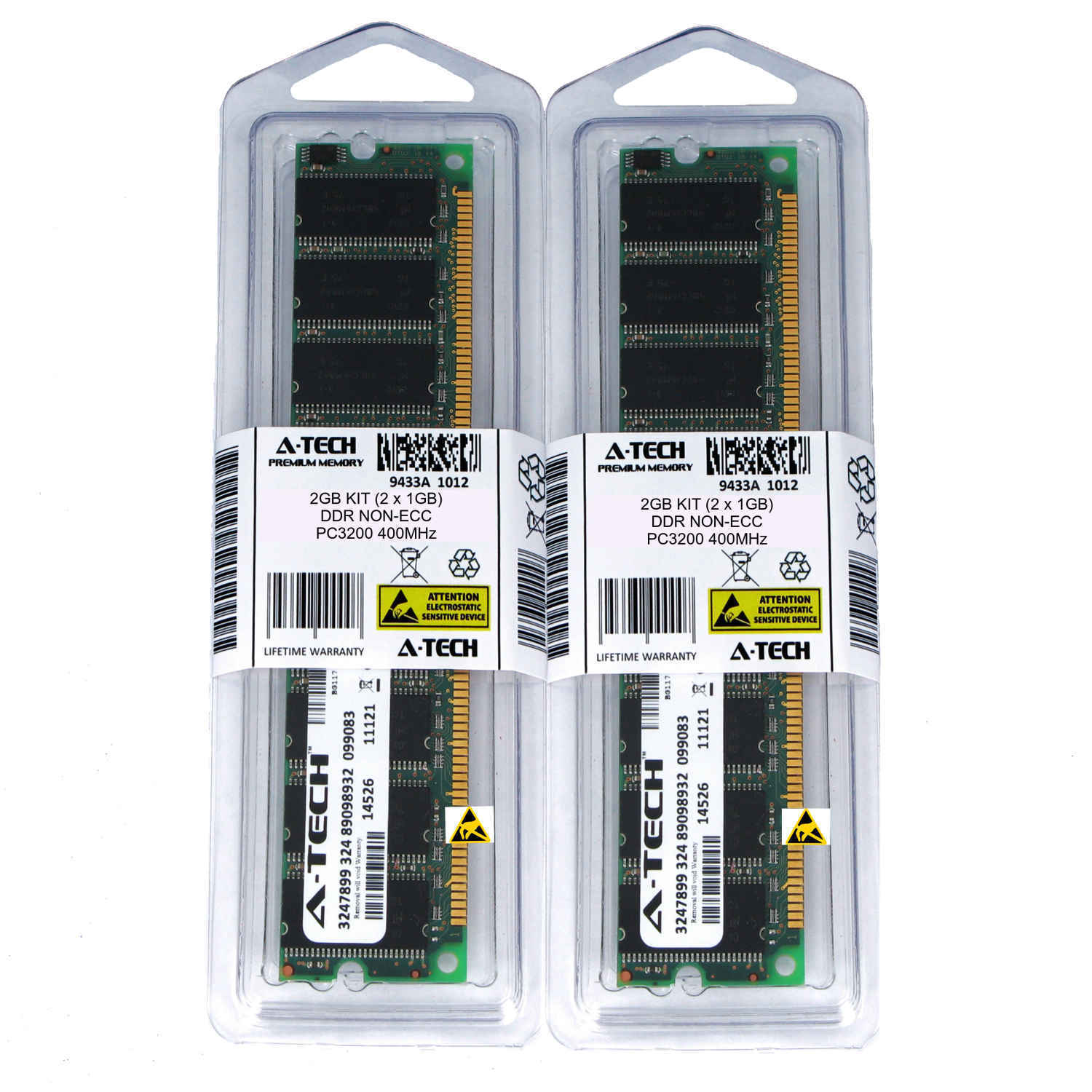 2GB KIT 2 x 1GB DIMM DDR NON-ECC PC3200 400MHz 400 MHz DDR-1 DDR1 2G Ram Memory