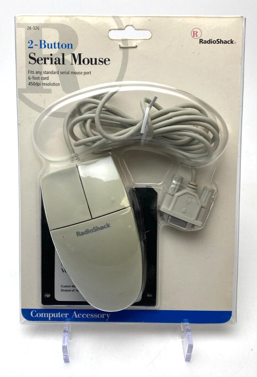 NEW VINTAGE RADIO SHACK 2-BUTTON SERIAL MOUSE 6 FT CORD 3.5 FLOPPY DRIVE 26-326