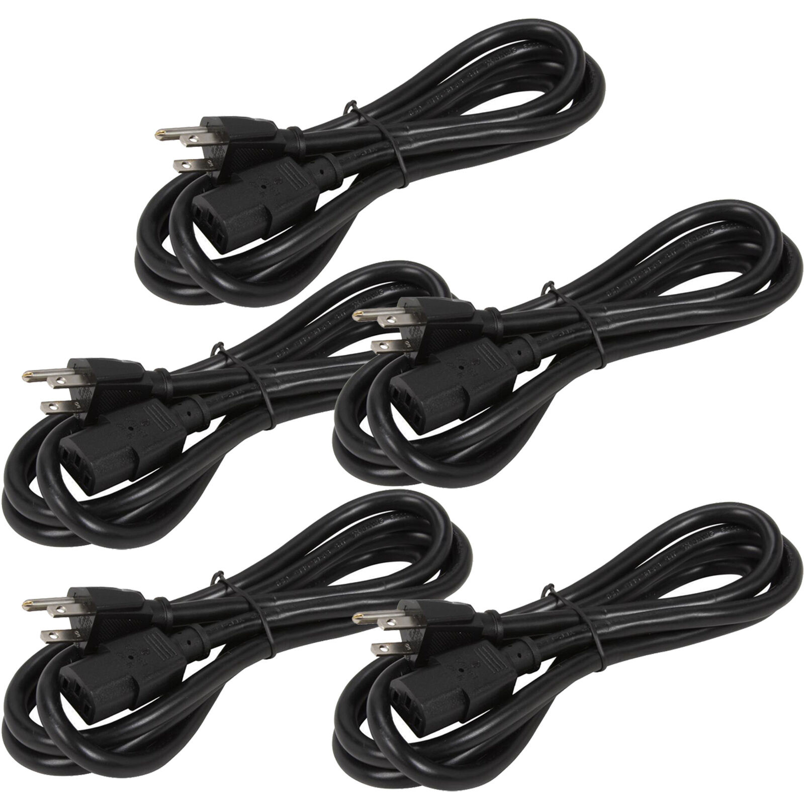5pk 6ft 16 AWG Universal Power Cord (IEC320 C13 to NEMA 5-15P) PC Ballast Cables