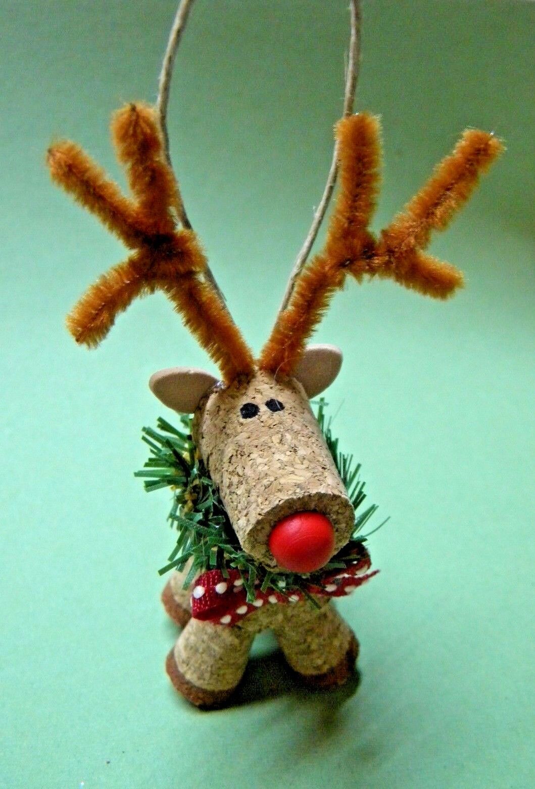 NEW Handmade Wine Cork Reindeer Ornament 4\