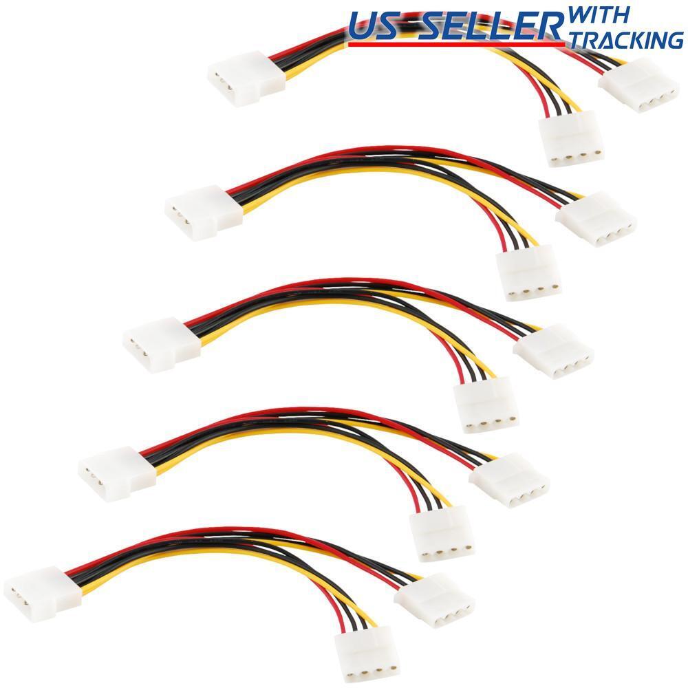(5-pack) 4-pin Molex Male to 2x Female Power Splitter Cable Extension Adapter 5X