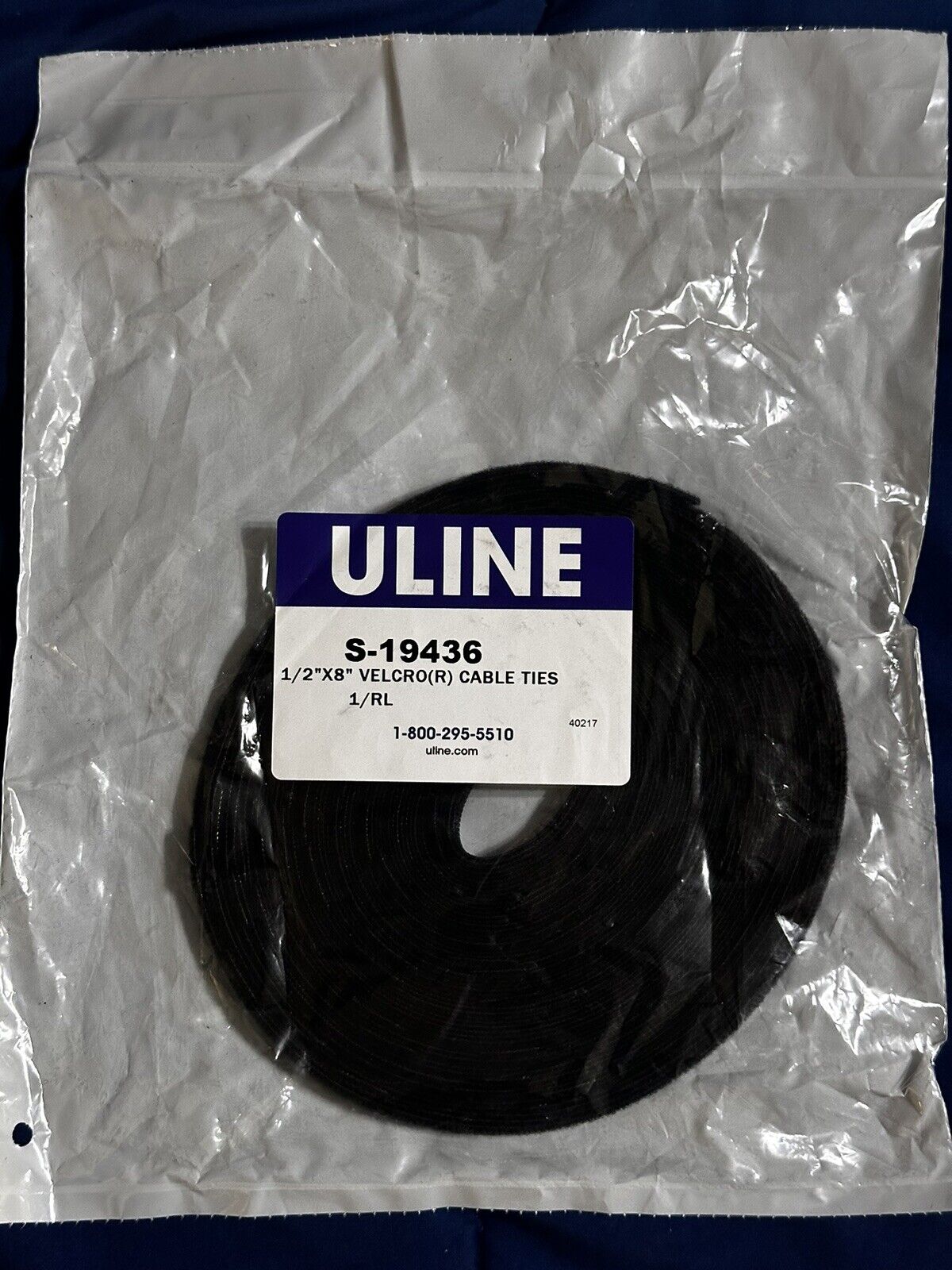 Uline S-19436	Black Hook and Loop Closure One Wrap Cable Ties 1/2\