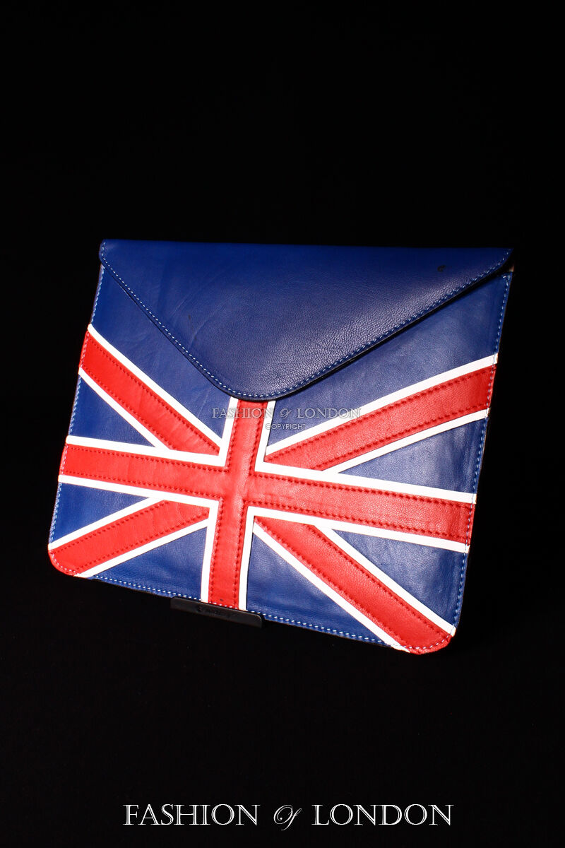 iPad Sleeve 1 2 3 4 5 AIR (UNION JACK Blue Lambskin) Genuine Leather Cover Pouch
